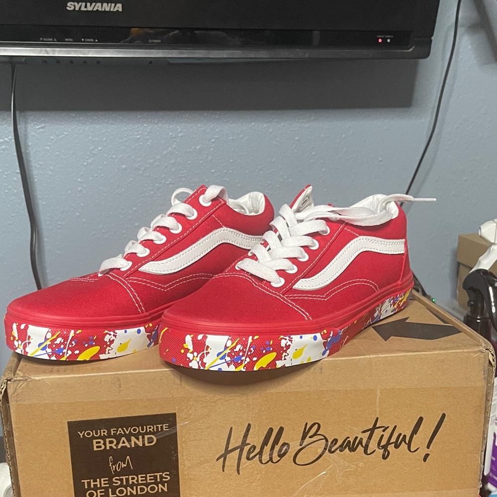 Vans Red Sneakers with Colorful Sole